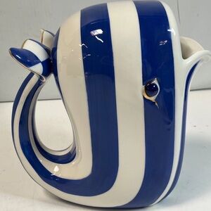 Mackenzie-Childs Big Blue Stripe Whale Pitcher / Vase. Retired!